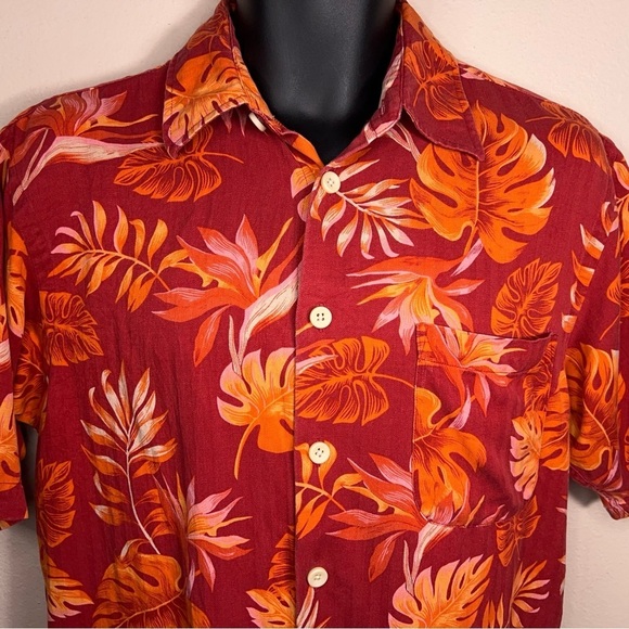 Medium Mens IZOD Silk Red/orange Tropical Hawaiian Shirt Washable Rockabilly - Picture 6 of 13